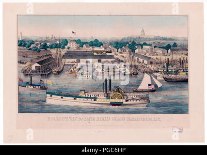 Birds Eye view di Sesto Street Wharf, Washington D.C. 1863 Foto Stock