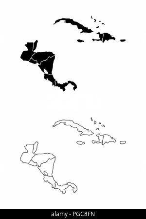 America Centrale e Caraibi mappe Illustrazione Vettoriale