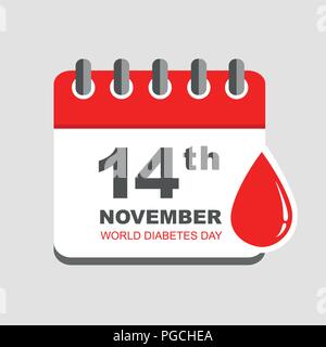 La giornata mondiale del diabete goccia di sangue in calendario illustrazione vettoriale EPS10 Illustrazione Vettoriale