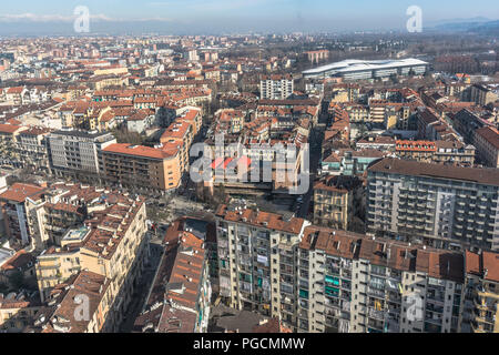 Vista di Torino dalla cima della Mole Antonelliana, Italia Foto Stock