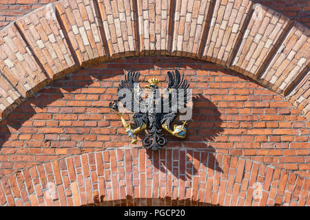 Berlino, Germania, 25 Luglio 2018: Close-Up dello stemma simbolo in ingresso alla cittadella di Spandau Foto Stock