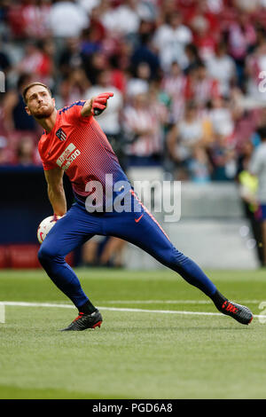 Il 25 agosto 2018, Wanda Metropolitano, Madrid, Spagna; La Liga calcio, Atletico Madrid versus Rayo Vallecano; Jan Oblak (Atletico de Madrid) Pre-match warm-up Foto Stock