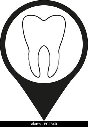 Bianco e nero dental clinic mappa silhouette di segno Illustrazione Vettoriale