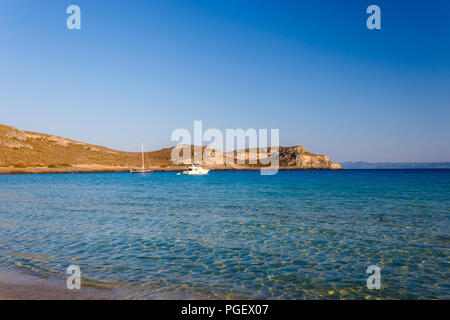 La spiaggia Simos in Elafonisos isola in Grecia. Elafonisos è una piccola isola greca tra il Peloponneso e Kithira con idilliache spiagge esotiche Foto Stock