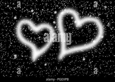 La caduta di neve sul cielo della sera sfondo. I fiocchi di neve per tutta la notte cielo scuro. illustrazione Foto Stock