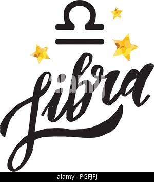 Libra lettering calligrafia testo spazzola oroscopo segno zodiacale illustrazione Illustrazione Vettoriale