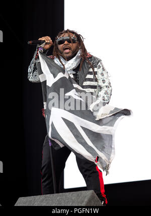 Skindred si esibir sul palco principale il giorno due al Reading Festival il 25 agosto 2018 Foto Stock