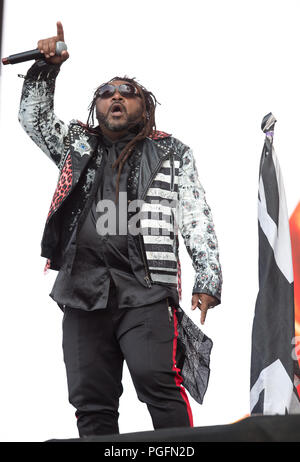 Skindred si esibir sul palco principale il giorno due al Reading Festival il 25 agosto 2018 Foto Stock