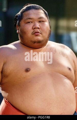 Tokyo, Giappone. 26 Ago, 2018. Lottatore di Sumo Chiyotairyu partecipa in una speciale Grandi Campionati di Sumo ''Hakkiyoi KITTE'' tenuto presso il Tokyo KITTE complesso commerciale situato di fronte alla stazione di Tokyo il 26 agosto 2018, Tokyo, Giappone. Ogni anno lottatori di sumo prendere parte a un torneo speciale di fronte alla stazione di Tokyo per promuovere la cultura del sumo wrestling. (Foto di Rodrigo Reyes Marin/AFLO) Credito: Aflo Co. Ltd./Alamy Live News Foto Stock