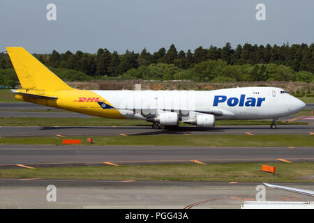 Tokyo, Giappone. Il 3 maggio, 2017. Un Polar Air Cargo Boeing 747-400F sul suo modo di partenza dall'aeroporto Narita di Tokyo. Credito: Fabrizio Gandolfo SOPA/images/ZUMA filo/Alamy Live News Foto Stock