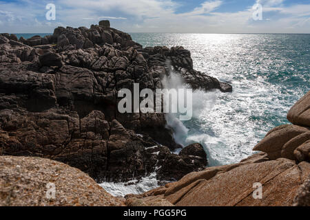 La formazione rocciosa conosciuta come Murrs, testata interna, Testa Peninnis, St. Mary's, isole Scilly, REGNO UNITO Foto Stock