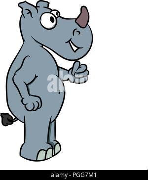 Cartoon rhino con il pollice fino, simpatici animali lo stile comico, illustrazione vettoriale Illustrazione Vettoriale