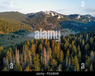 Early Morning mist a Veliki Lubenovac, Velebit Settentrionale, Croazia Foto Stock