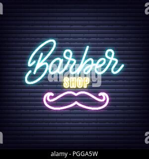 Barbiere. Barber shop insegna al neon. Il Neon incandescente insegna progettazione banner Illustrazione Vettoriale