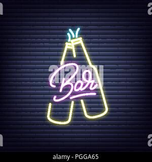 Bar. Bar insegna al neon. Il Neon incandescente insegna progettazione banner Illustrazione Vettoriale
