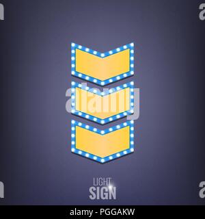 Segno di lampadine. Freccia lucido banner. Annuncio incandescente Illustrazione Vettoriale