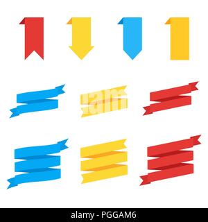 Vettore di piana nastri banner. I nastri in stile appartamento. Set di vettore di nastri colorati Illustrazione Vettoriale