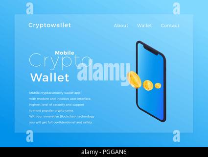 Crypto wallet illustrazione isometrica. Cryptocurrency storage mobile app concept Illustrazione Vettoriale