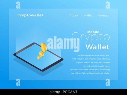 Crypto wallet illustrazione isometrica. Cryptocurrency storage mobile app concept Illustrazione Vettoriale