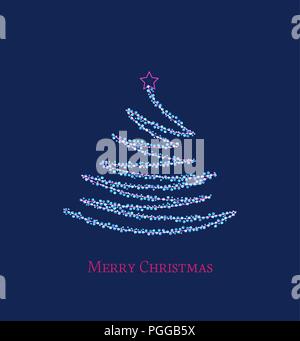 Illustrazione Vettoriale argento astratto albero di natale su sfondo blu. Luce metallica decorazione. Albero di natale come simbolo Illustrazione Vettoriale