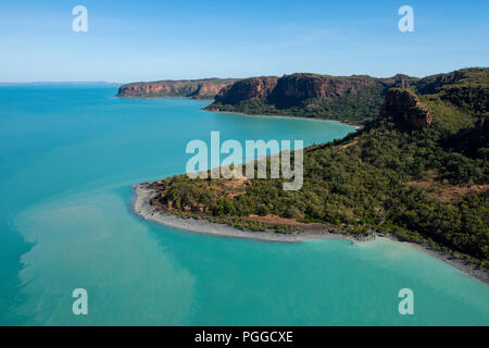 Australia, Western Australia Kimberley, Hunter River regione. Vista aerea del Fiume Mitchell regione costiera dove si incontra il mare di Timor. Foto Stock