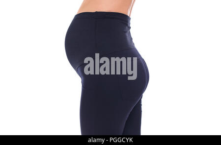 Pantaloni per le donne in gravidanza. Fascia elastica speciale per l'addome. Foto Stock