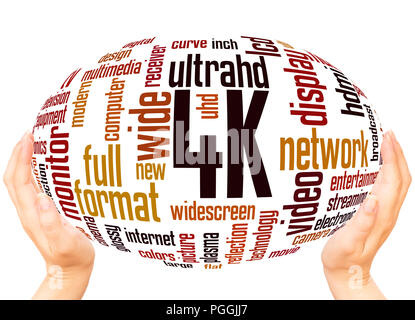 4K word cloud sfera mano concetto su sfondo bianco. Foto Stock