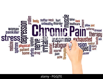 Il dolore cronico word cloud e la scrittura a mano concetto su sfondo bianco. Foto Stock