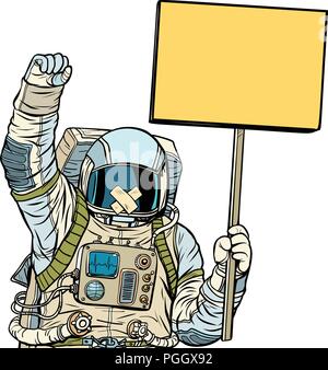 Astronauta con gag protestano. Isolare su sfondo bianco Illustrazione Vettoriale