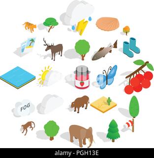 Mondo Animale set di icone, stile isometrico Illustrazione Vettoriale