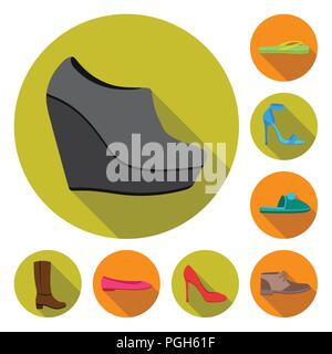 Una varietà di scarpe piatte in icone insieme per il design. Boot, sneakers simbolo vettore illustrazione stock. Illustrazione Vettoriale