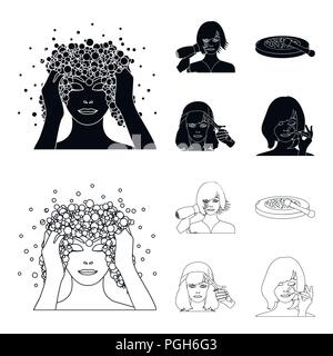 Salone, cura, igiene e altra icona in nero,Outline stile. Le mani, parrucchiere, beauty, icone nella raccolta di set Illustrazione Vettoriale