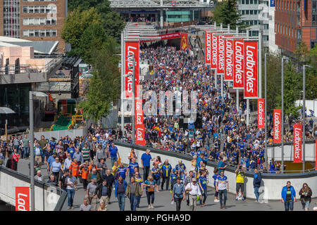 Sabato 25 Agosto 2018 - Il 117stadiazione della Ladbrokes Challenge Cup Rugby League finale allo stadio di Wembley tra Warrington Lupi (filo) Foto Stock