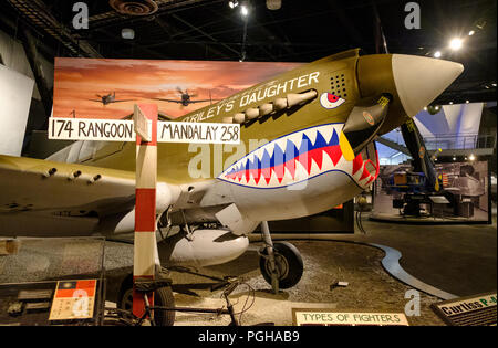 Curtiss P40n Warhawk fighter nella II Guerra Mondiale Galleria del Museo del Volo, Seattle, Stati Uniti d'America Foto Stock