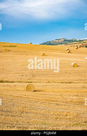 Grandi rotoballe di fieno sulle colline della Toscana, Italia Foto Stock
