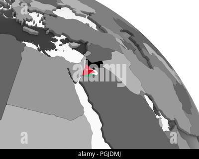 La Giordania su grigio globo politico con embedded bandiera. 3D'illustrazione. Foto Stock