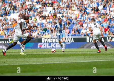 Spagna - 26 agosto: RCD Espanyol avanti Leo Baptistao (11) durante il match tra RCD Espanyol v Valencia per il round 2 della Liga Santander, suonato a Cornella-El Prat Stadium il 26 agosto 2018 a Barcellona, Spagna. (Credit: Urbanandsport / Cordon Premere) Credito: CORDON PREMERE/Alamy Live News Foto Stock