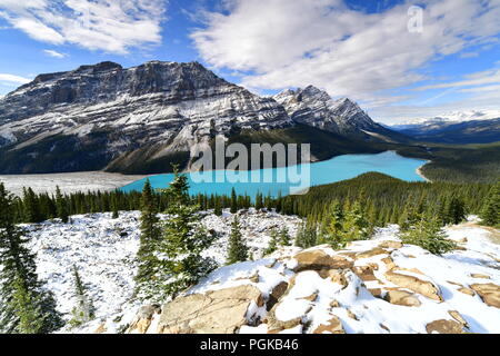 Vista dal vertice di prua di Peyto Lake nel Parco Nazionale di Banff, Alberta, Canada. Foto Stock