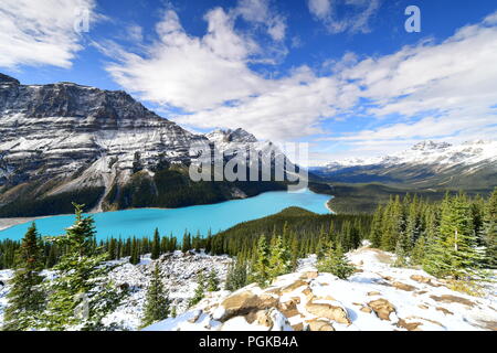Vista dal vertice di prua di Peyto Lake nel Parco Nazionale di Banff, Alberta, Canada. Foto Stock