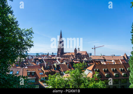 Germania, sopra i tetti rossi di Freiburg im Breisgau Foto Stock