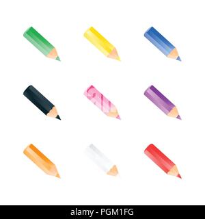 Raccolta di brevi colore matite di piccole dimensioni. Stile realista. Colorate icone luminose Illustrazione Vettoriale