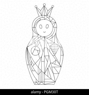 Matrioska libro da colorare. Bambola di Nesting illustrazione vettoriale. Disegnata a mano con carattere corona. Illustrazione Vettoriale