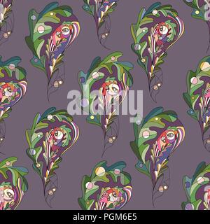 Foglie di quercia disegnati a mano modello senza giunture. Foglia astratta paisley sfondo vettoriale in stile moderno. Natura texture di sfondo, la carta di avvolgimento, tessile Illustrazione Vettoriale