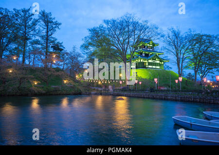 Takada castello di notte a Niigata, Giappone. Foto Stock