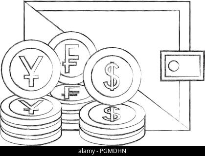 Portafoglio di business delle monete in valuta franc dollar yen Illustrazione Vettoriale