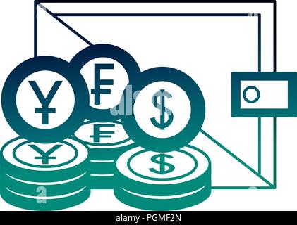 Portafoglio di business delle monete in valuta franc dollar yen Illustrazione Vettoriale