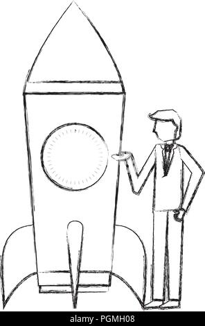 L'avvio a razzo con imprenditore icona isolato Illustrazione Vettoriale