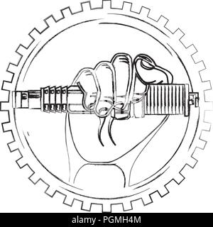 Mano con candela pezzo del motore Illustrazione Vettoriale