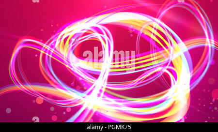 Un lussuoso 3d illustrazione dei vini spumanti golden e tratti bianchi di filatura e di rendere i loop nella sfondo viola. Alcuni arioso e bolla cristallino Foto Stock