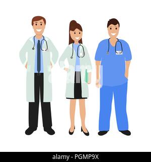 Il gruppo di medici in un ospedale, un design piatto Illustrazione Vettoriale